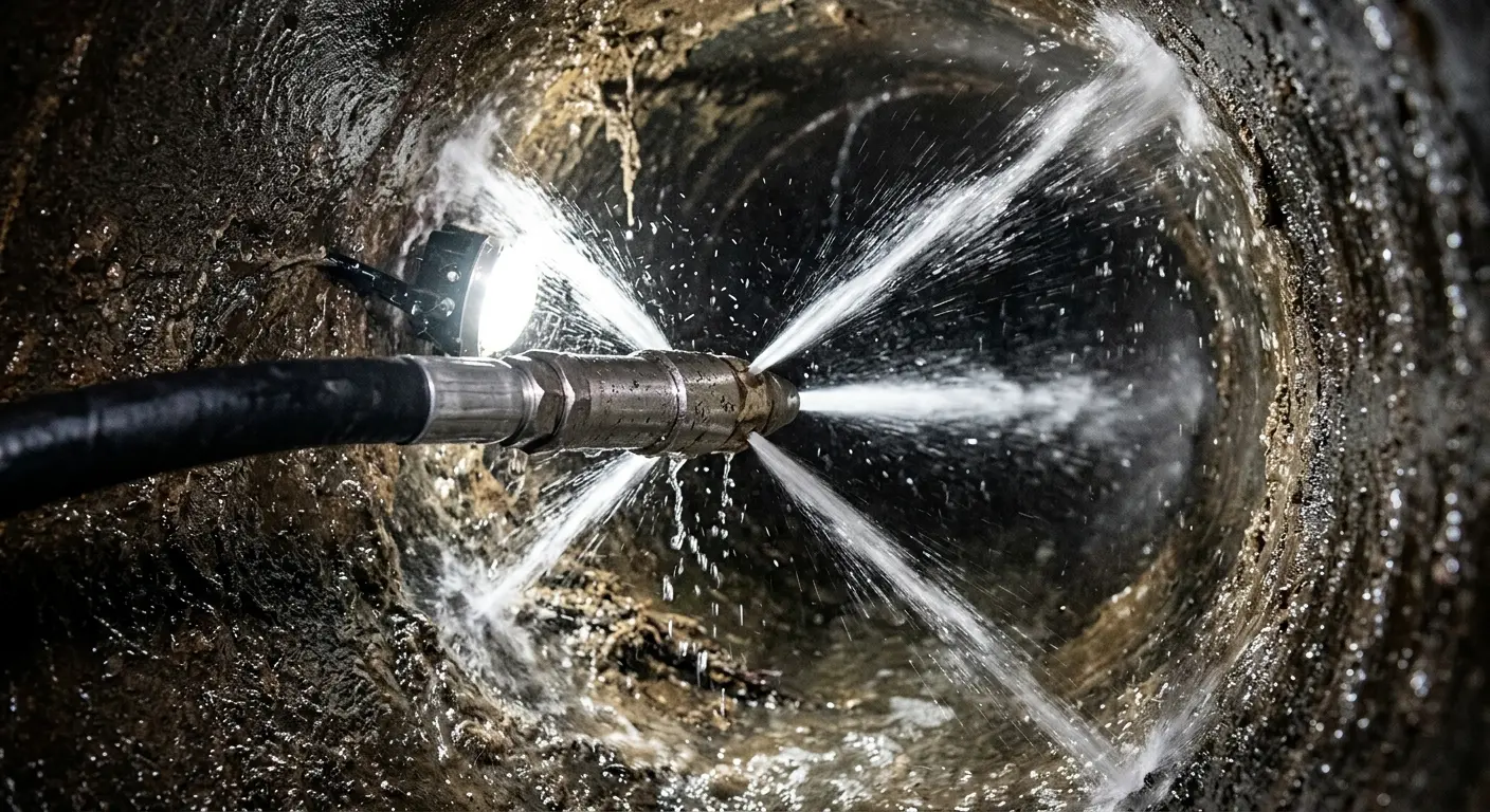 High-pressure hydro jetting nozzle cleaning sewer pipe for Sewer Cleanout in Caledonia